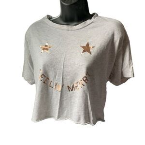 PINK by Victoria’s Secret Pajama Croptop Light Gray With Gold Stars Medium